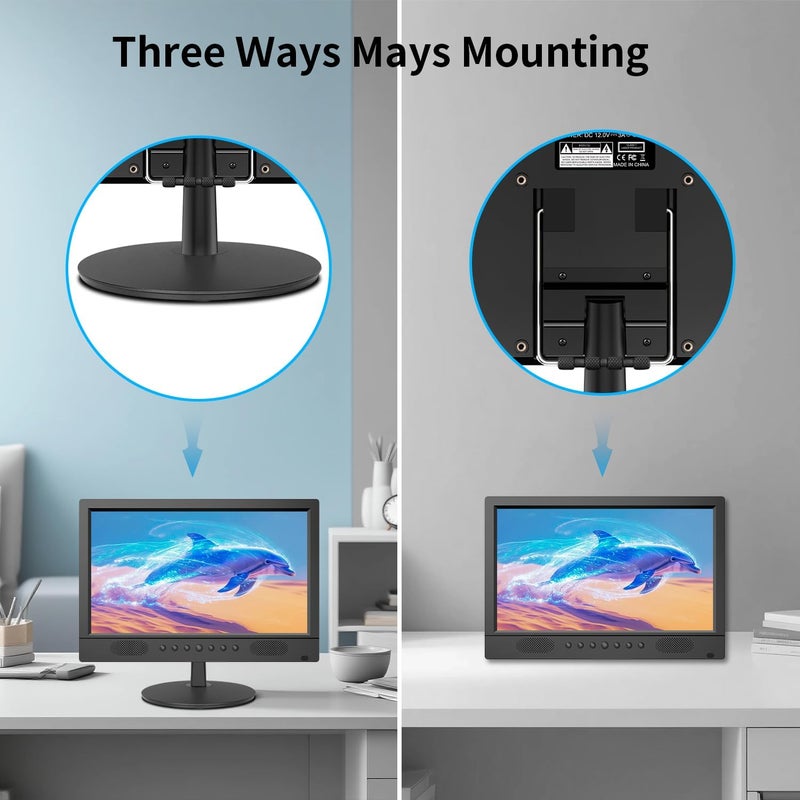 Jexiop 16inch Security Monitor,Wall-Mounted Monitors Supports USB/Full Format Video Playback,CCTV Monitors with AV/HDMI Input/VGA/BNC,Built-in Speaker,Remote Control - Image 5
